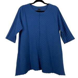 Focus Casual Life Size Medium Tunic Top Blue Asymmetrical Ribbed Art to Wear